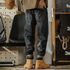 【OUTLET/即納】カーキパッチストレートデニムパンツ P0820