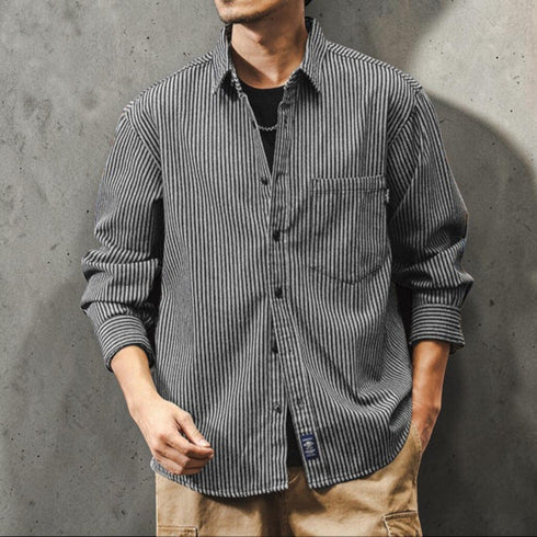 【OUTLET/即納】レトロストライプカジュアルシャツ P1276