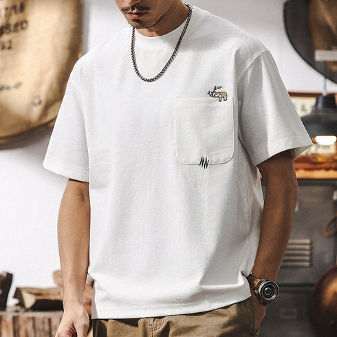 【OUTLET/即納】ワッフルテクスチャーアニマルワンポイントTシャツ P1278