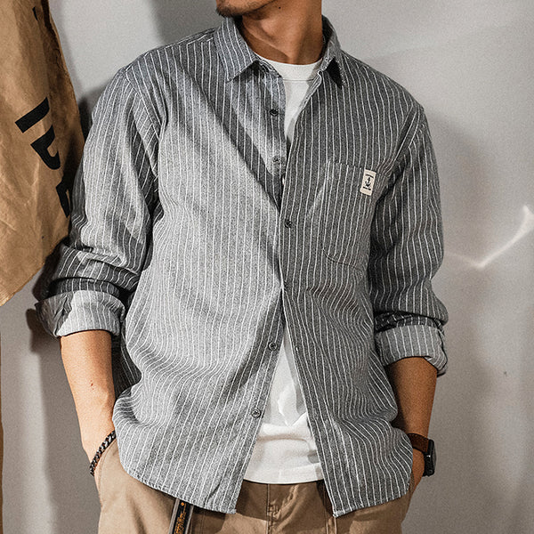 【OUTLET/即納】Long-sleeved Casual Striped Workwear P0826