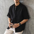 【OUTLET/即納】ノーカラーボタンフロント半袖シャツ P2058