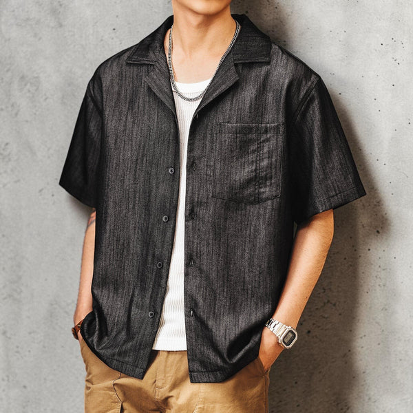 オープンカラーデニム半袖シャツ P2040