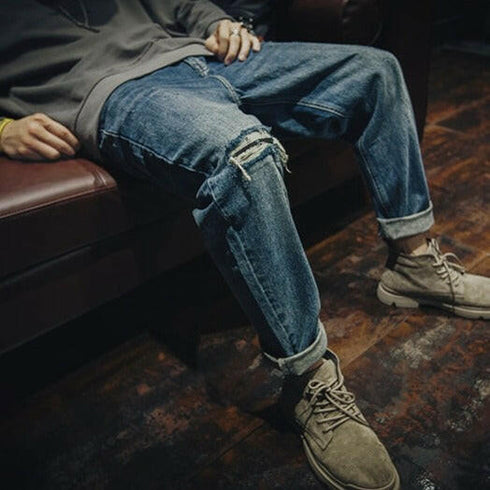 【OUTLET/即納】ダメージフェードデニムロングパンツ P0002