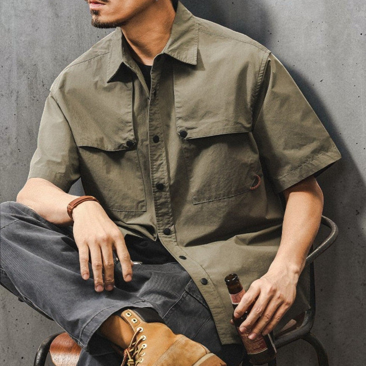 OUTLET/即納】フラップデザインポケットワーク半袖シャツ P2078 – PEAK
