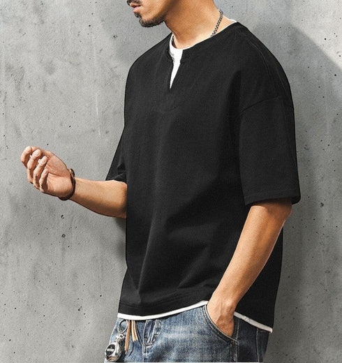 キーネックレイヤード半袖Tシャツ P2020