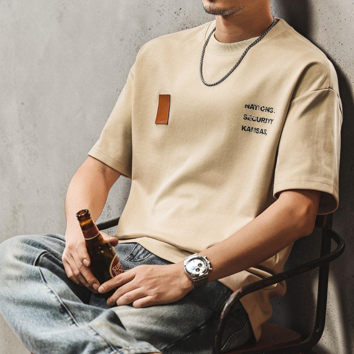 スクエアパッチプリント半袖Tシャツ P2163 – PEAK BLUE (ピークブルー)