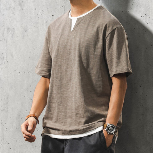 キーネックレイヤード半袖Tシャツ P2025