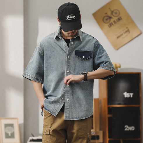 Summer Denim Shirt Short-sleeved P1017