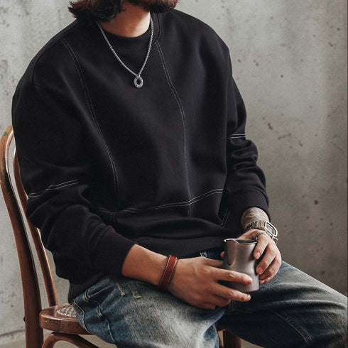 シンプルラインステッチアクセント長袖スウェット P1996