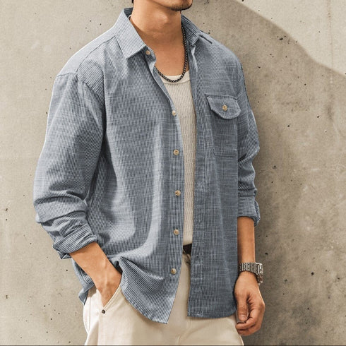 クラシックストライプワークシャツ P2016