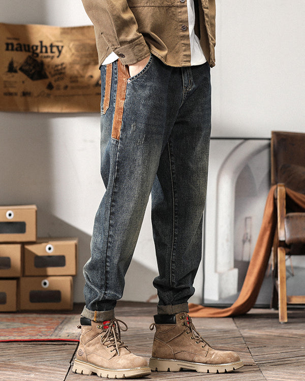 Vintage Wash Bicolor Denim Jeans P0818