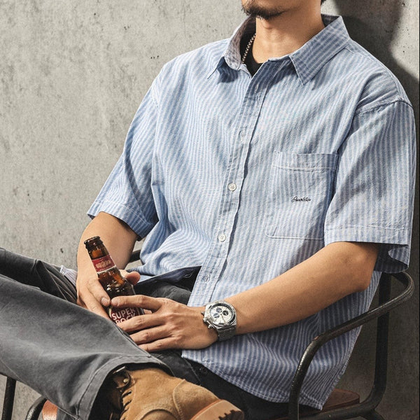 ストライプワーク半袖シャツ P2028