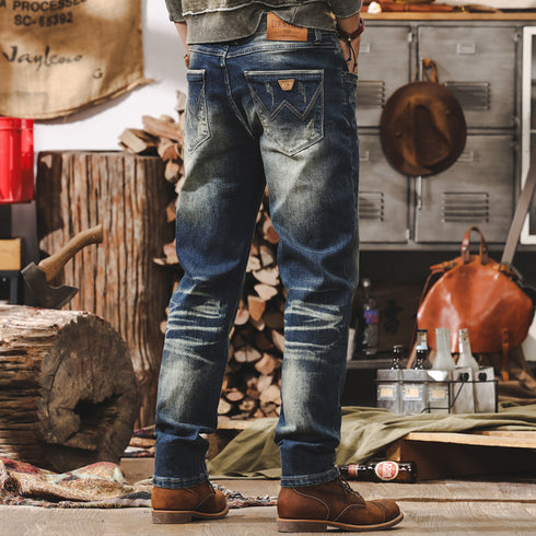 Straight Old Wash Casual Jeans P1213