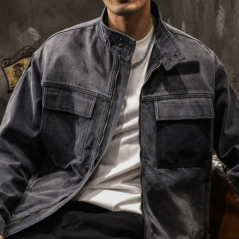 Stand Collar Denim Jacket P1065