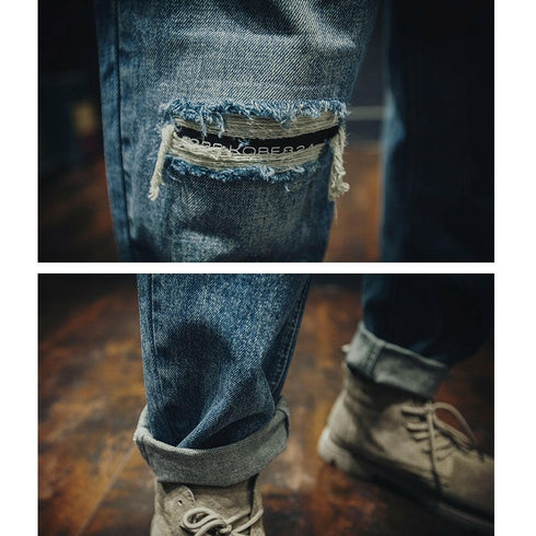 【OUTLET/即納】ダメージフェードデニムロングパンツ P0002