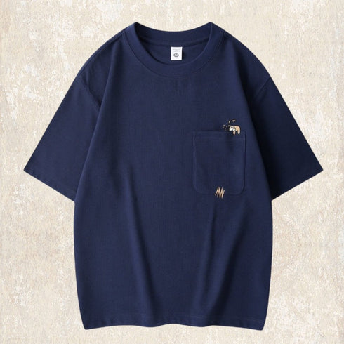 【OUTLET/即納】ワッフルテクスチャーアニマルワンポイントTシャツ P1278