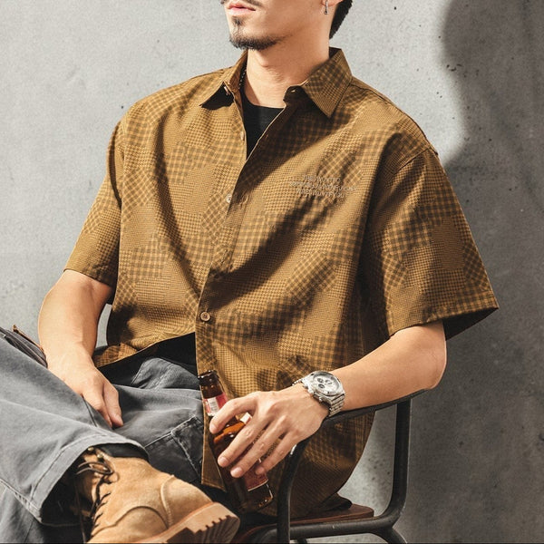 ワークチェックオーバーサイズ半袖シャツ P2009