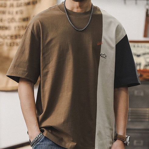 Contrast Color Short-sleeved T-shirt P0938