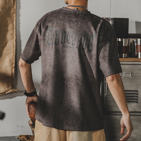 American Retro Washed T-shirt Short-sleeved P0913