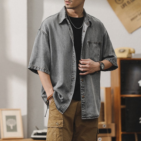 Washed Denim Shirt Short Sleeve P1025