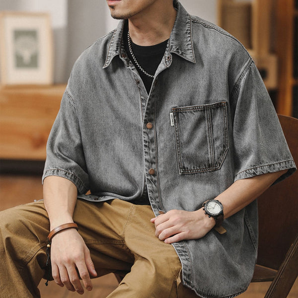 Washed Denim Shirt Short Sleeve P1025