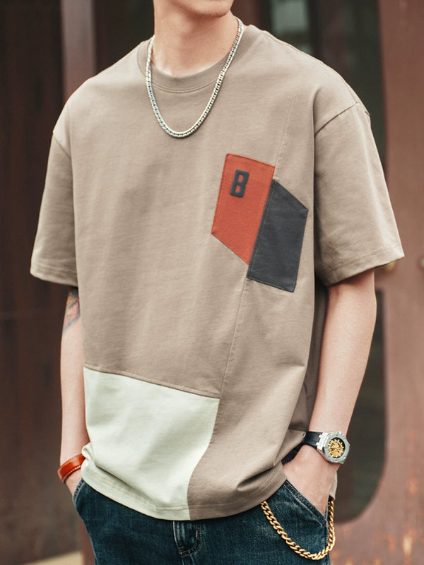 Asymmetric Block Line Accent Short Sleeve T-Shirt P1398