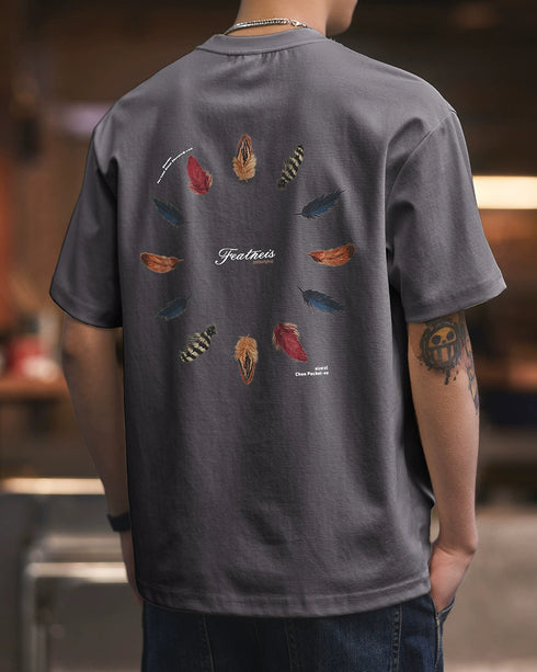 Feather Motif Back Print T-Shirt P1340