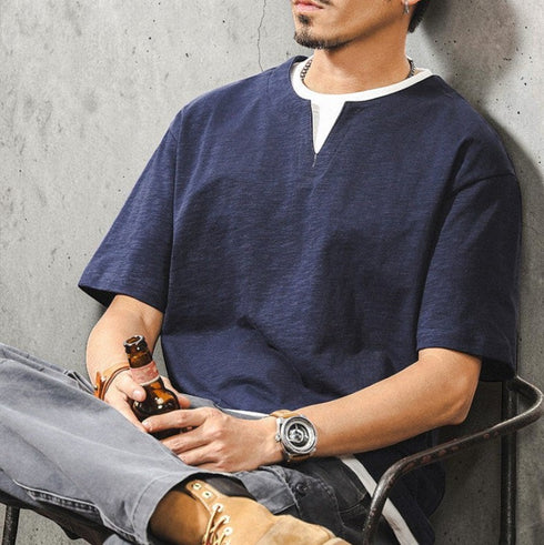 キーネックレイヤード半袖Tシャツ P2025