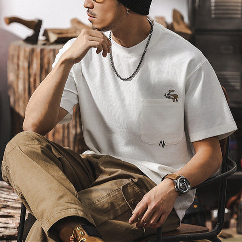 Waffle Texture Animal One Point T-Shirt P1278