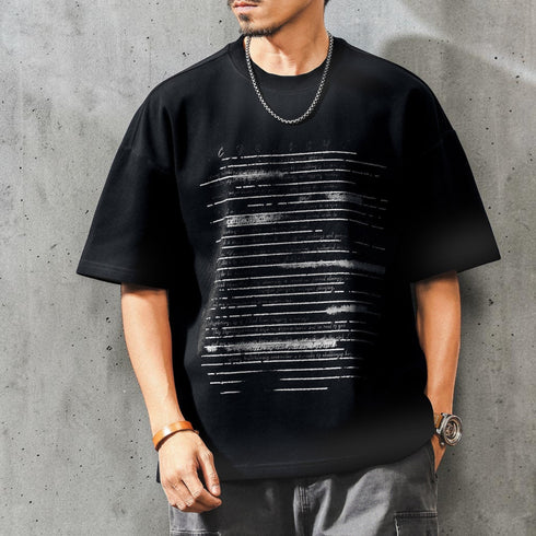 カスレプリントドロップショルダー半袖Tシャツ P2088