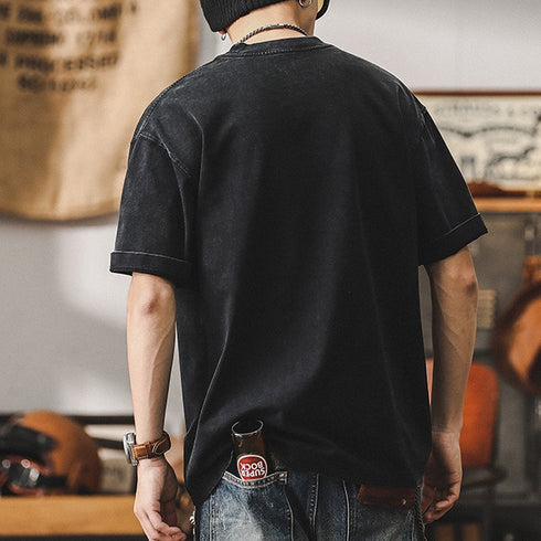 Loose Tops Retro Washed T-shirt P1002