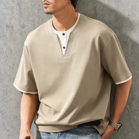 【OUTLET/即納】ツーボタンVネック半袖Tシャツ P2051
