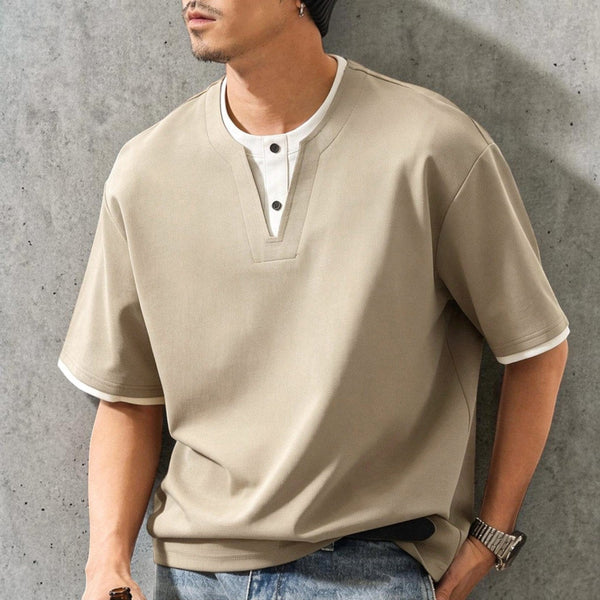 【OUTLET/即納】ツーボタンVネック半袖Tシャツ P2051