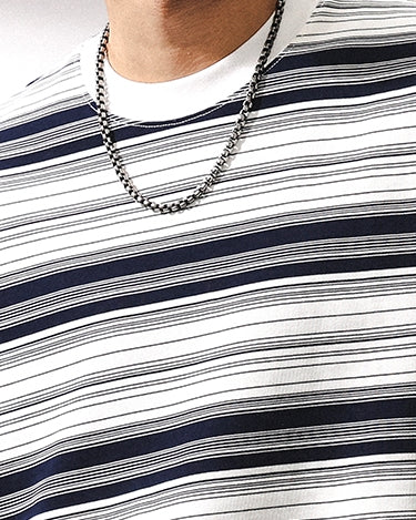 Navy Border Simple Short Sleeve T-shirt P1438