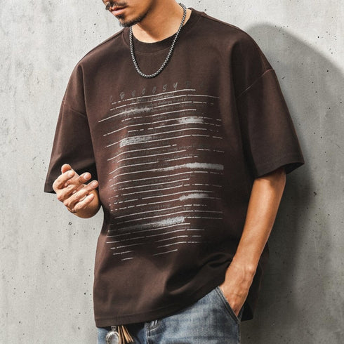 カスレプリントドロップショルダー半袖Tシャツ P2088