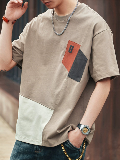 Asymmetric Block Line Accent Short Sleeve T-Shirt P1398