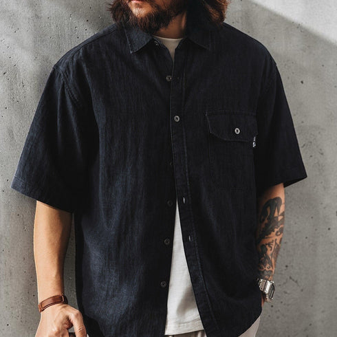 リラックスフィットデニム半袖シャツ P2038