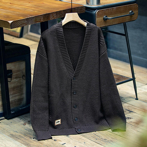 【OUTLET/即納】ワッフルニットヘビーVネックカーディガン P0397