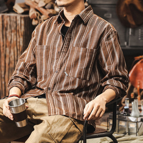 Long-sleeved Striped Casual Shirt P1272