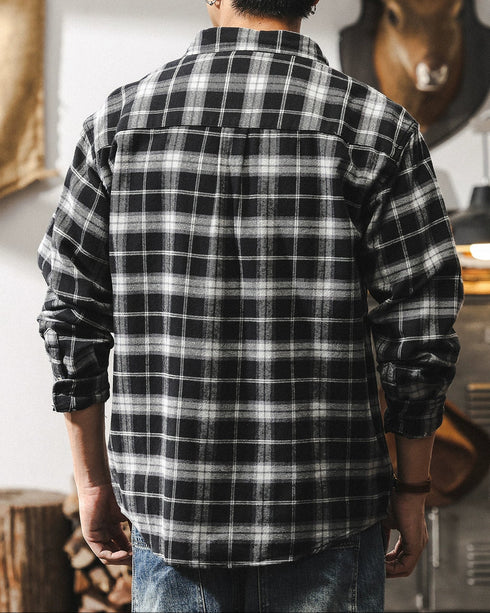 Faded Plaid Long Sleeve Cotton Shirt P1316