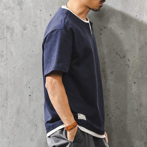 キーネックレイヤード半袖Tシャツ P2025