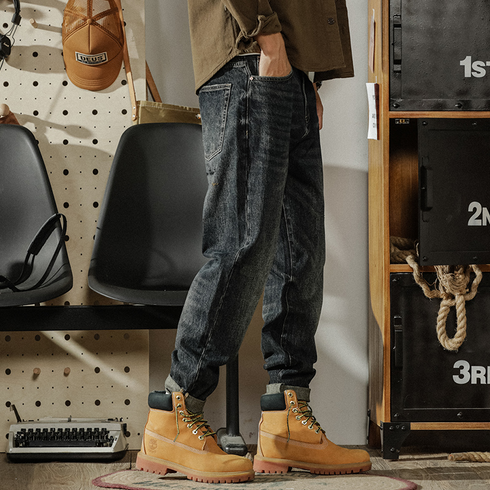 【OUTLET/即納】カーキパッチストレートデニムパンツ P0820