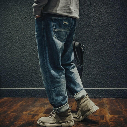 【OUTLET/即納】ダメージフェードデニムロングパンツ P0002