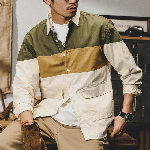 【OUTLET/即納】カラーブロックパネル長袖シャツ P0124