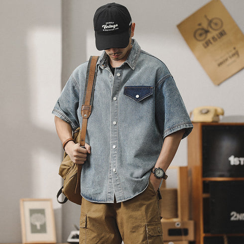 Summer Denim Shirt Short-sleeved P1017
