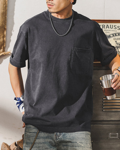 Vintage Pocket Crewneck Short T-shirt P0893