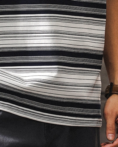 Navy Border Simple Short Sleeve T-shirt P1438