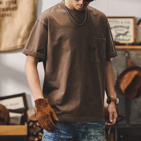 Vintage Pocket Crewneck Short T-shirt P0893