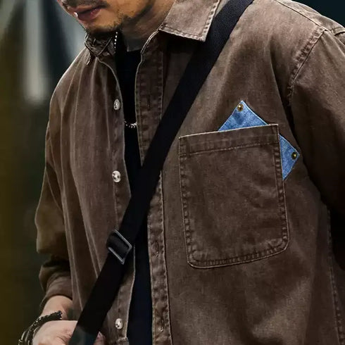 Contrasting Color Stitched Pocket Shirt P1175