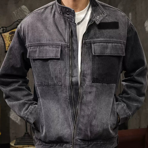 Stand Collar Denim Jacket P1065